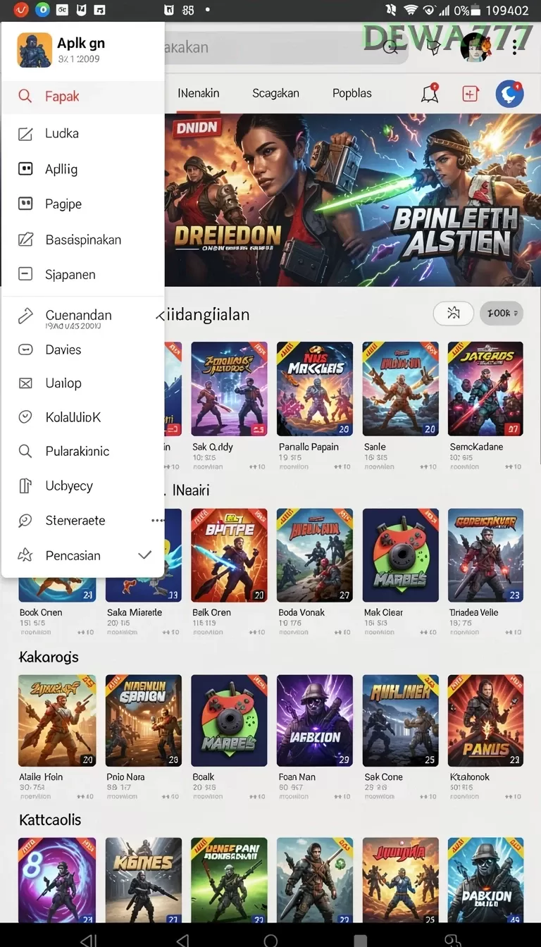 Cuplikan layar PETI4D — menu navigasi